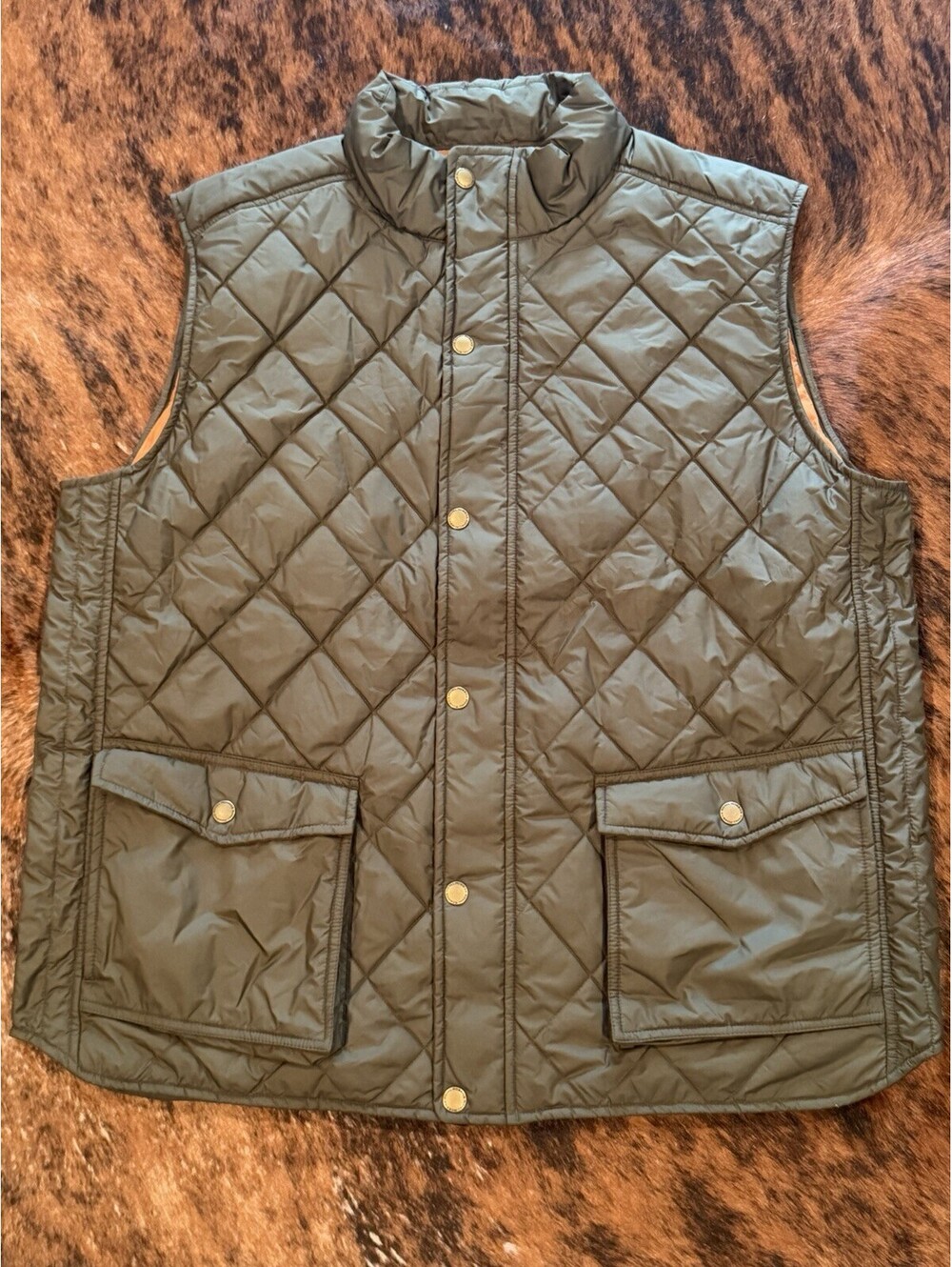 Royal Robbins Men's XXL Diamond Quilted Vest Olive Green Orange Lining Gorpcore